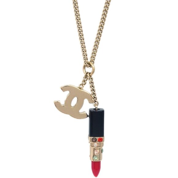 Chanel Lipstick Gold CC Pendant Necklace 04A 163446 - Picture 1 of 4